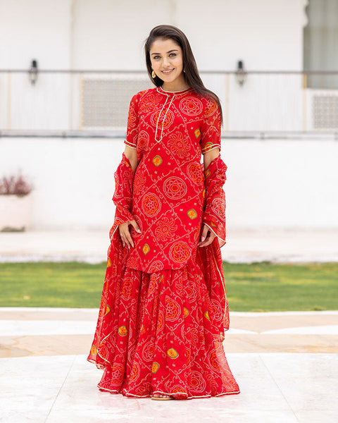 Orange Red Bandhani Printed Salwar Suit